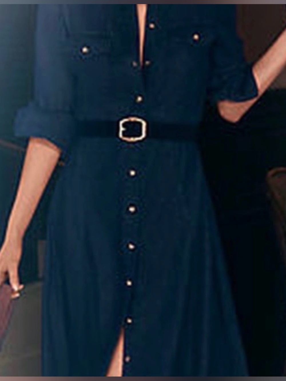 Ann Taylor Classic Chambray Button-Front Belted Shirt Dress